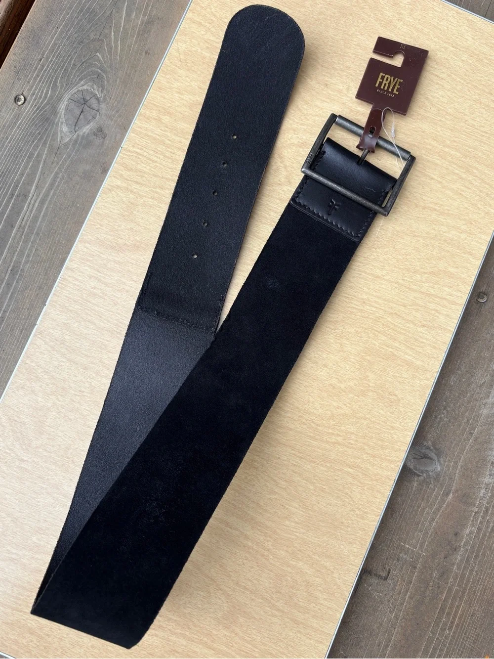 Frye Black Suede & Smooth Leather Wide Panel Waist Belt NWT Size M 34DO943C